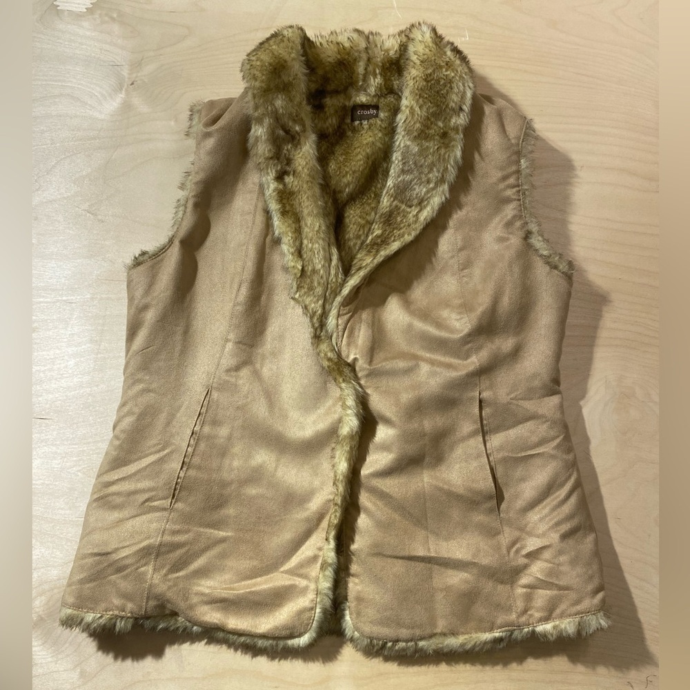 Crosby Faux Fur Line Suede Vest size Large (FH)